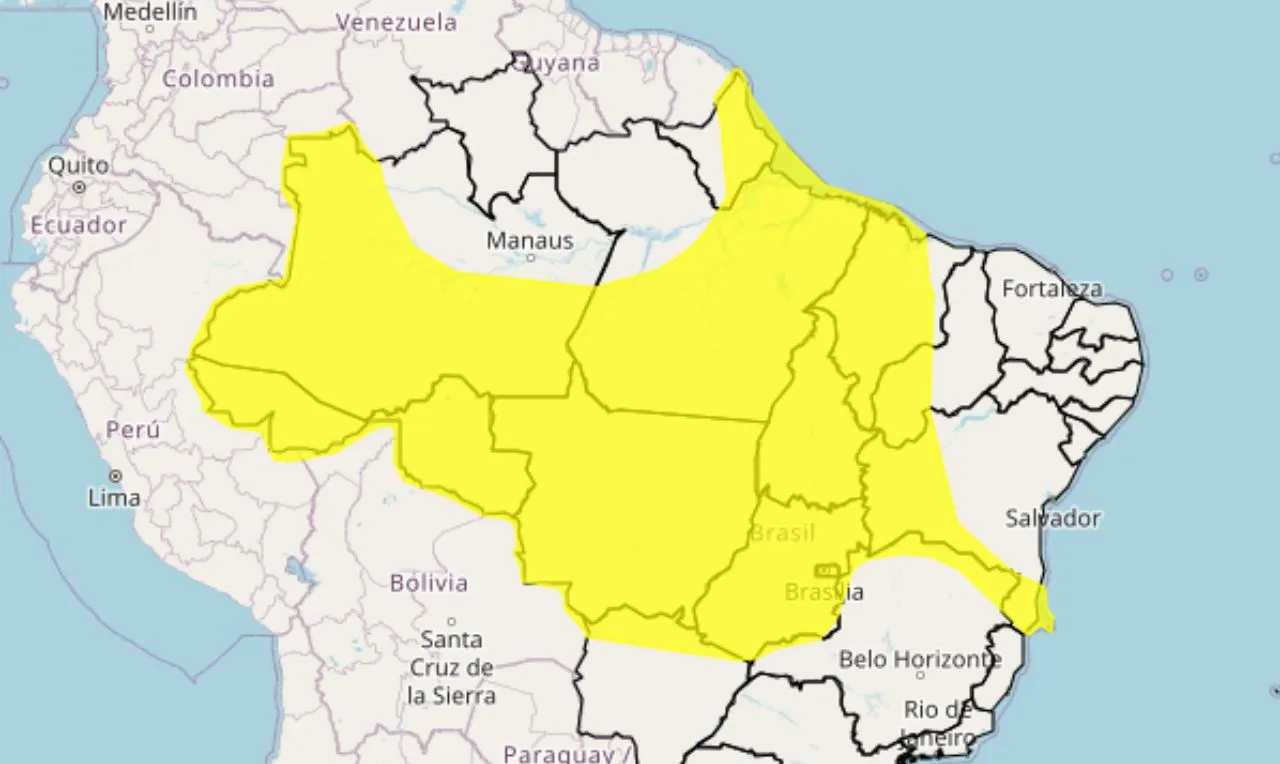 o mapa mostra as áreas em alerta para chuva intensa